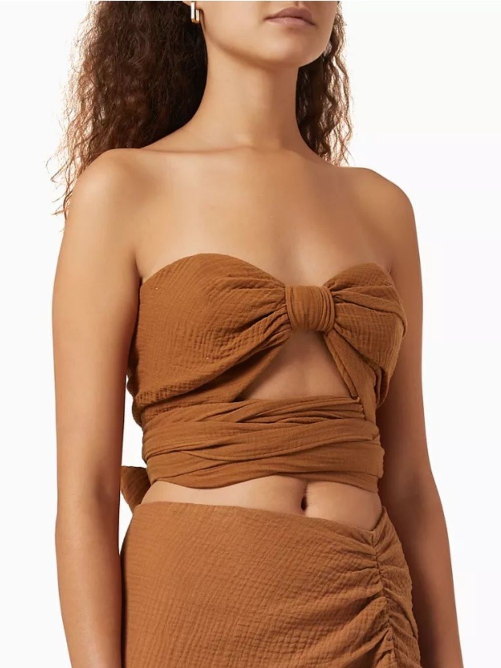 JUST BEE QUEEN Crop Top NEW Kim Wrap REVOLVE Soft Cotton Gauze Brown Size M